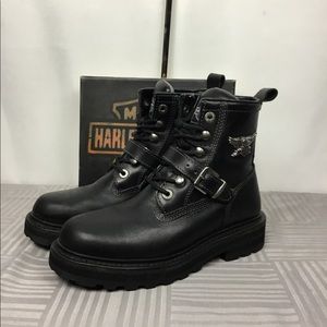 Harley Davidson Apex Motorcycle Boots Black Leather Size 7.5 Women # 84147
